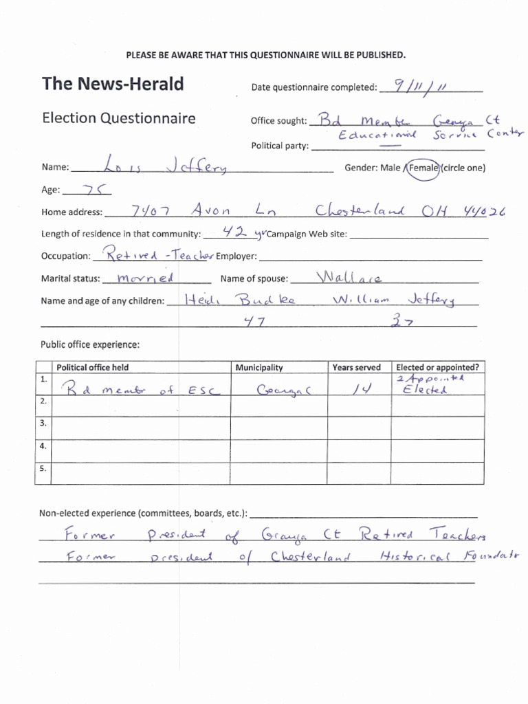 Election Candidate Questionnaire Template | PDF