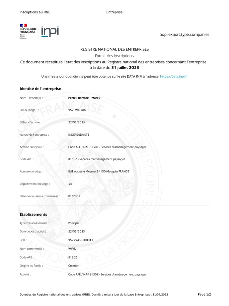 Extrait du Registre National des Entreprises | PDF | Finance et gestion ...