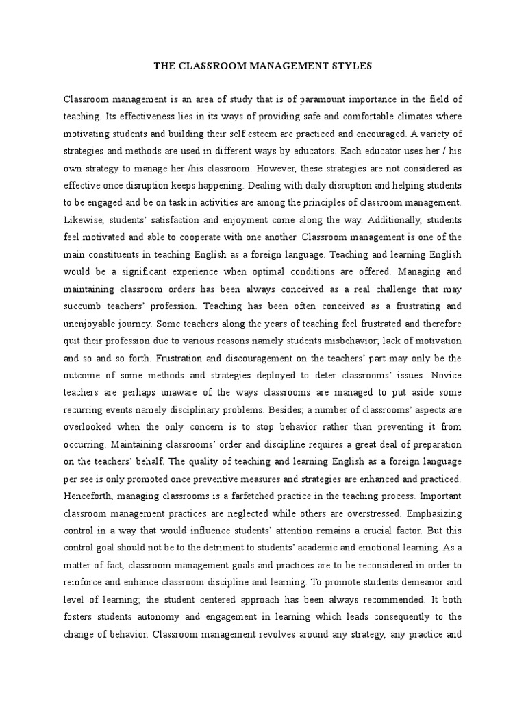 Four Classroom Management Styles | PDF | Classroom Management | Teachers