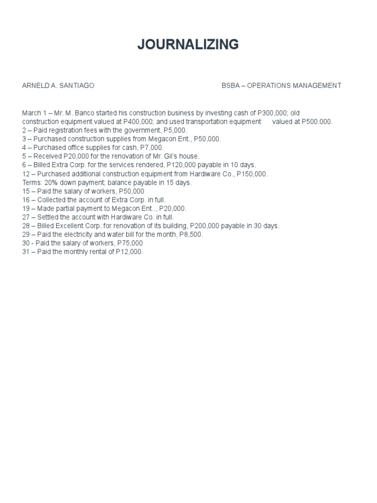 JOURNALIZING | PDF | Expense | Revenue