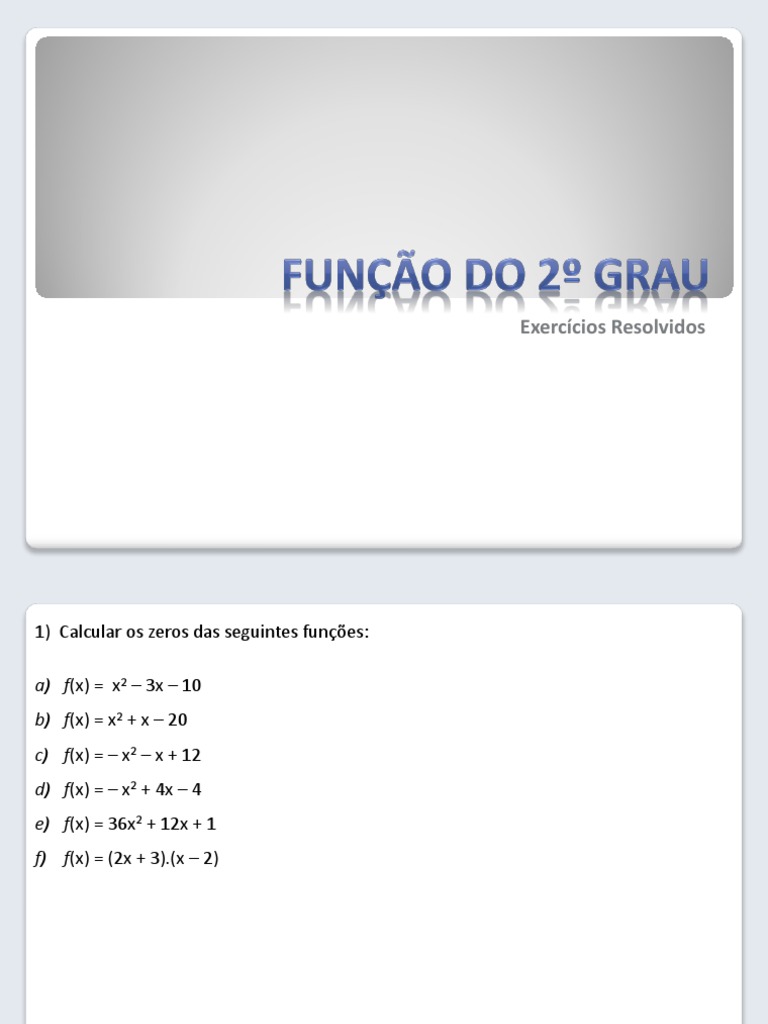 Exercícios Resolvidos de Função Quadrática | PDF | Funções e ...