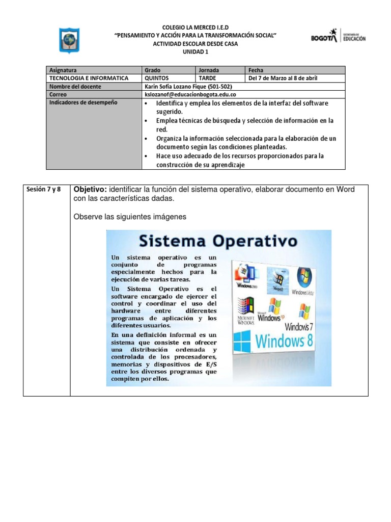 Actividades de Tecnología para Quinto Grado | PDF | Microsoft Office ...