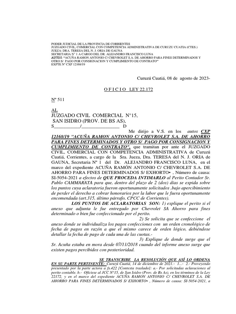 CXP 12168 Oficio Ley 22172 San Isidro | PDF