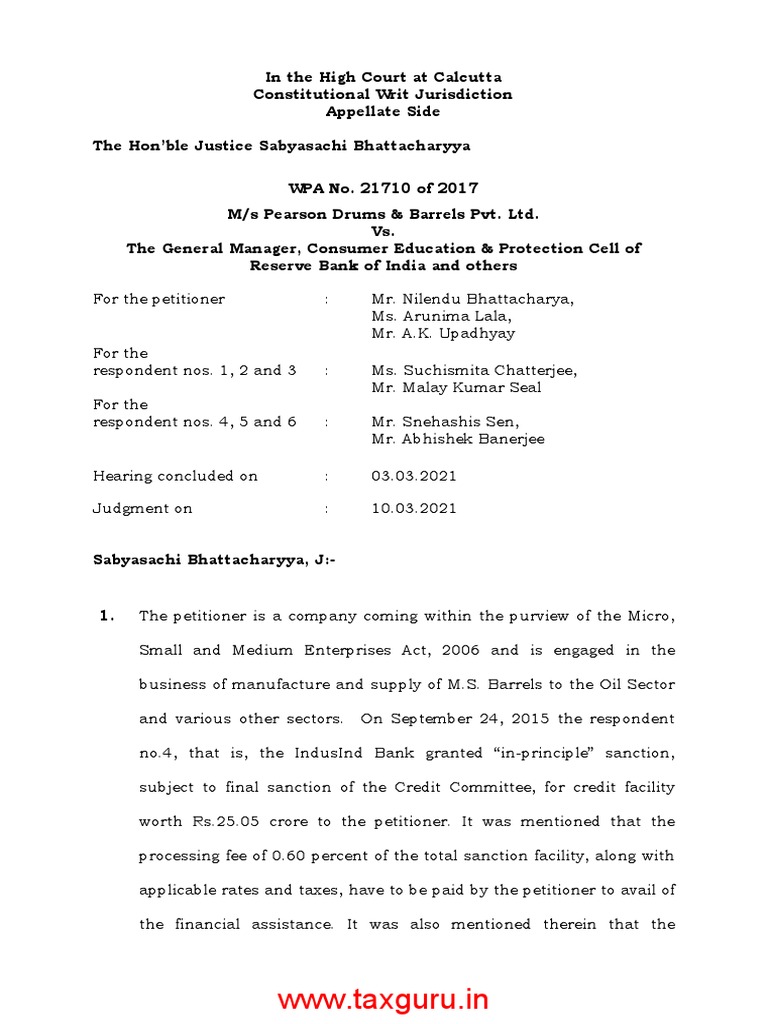 Pearson Drums Barrels Pvt. Ltd. Vs General Manager High Court Calcutta
