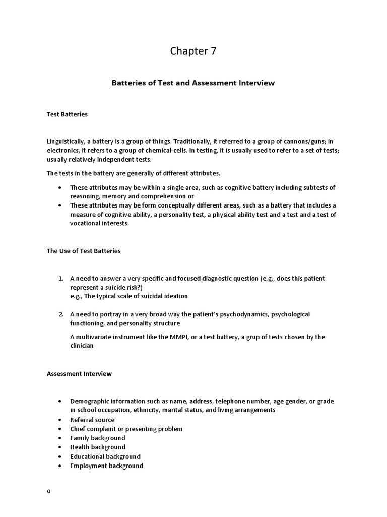Chapter 7 Batteries of Test and Assessment Interview | PDF