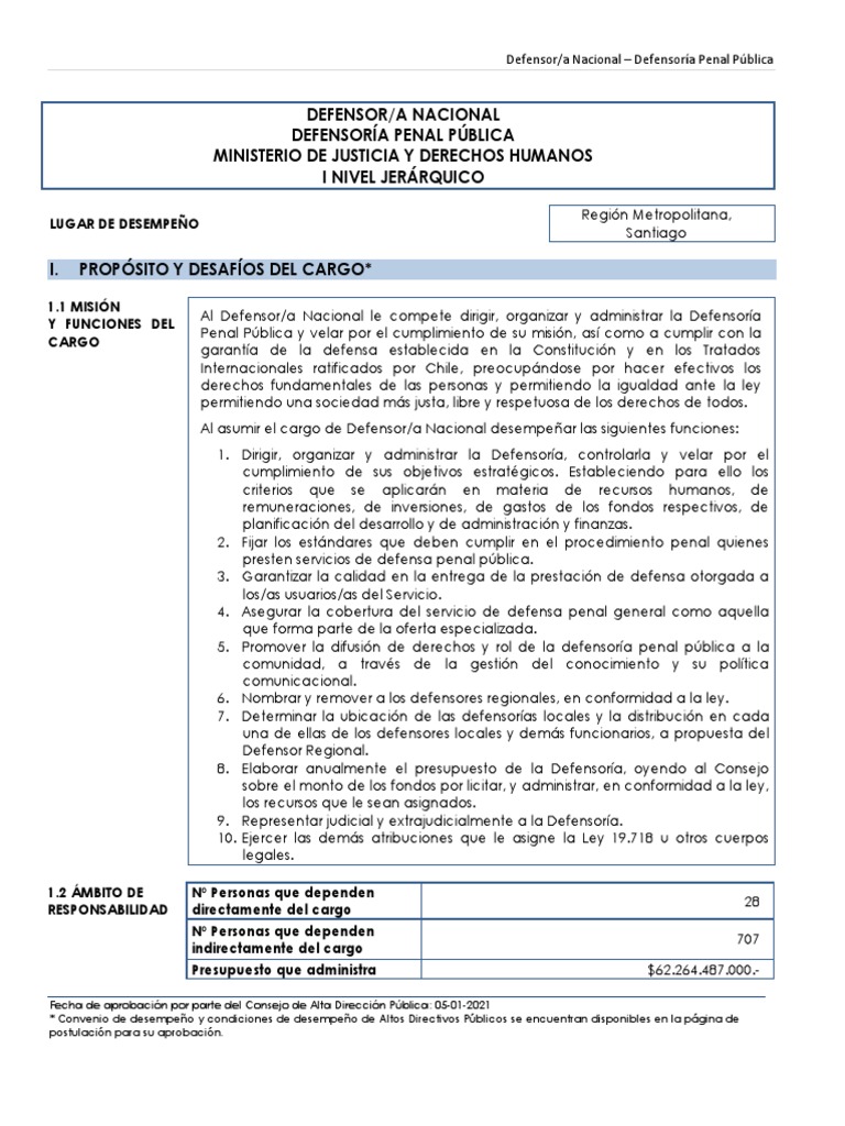 Defensor/A Nacional Defensoría Penal Pública Ministerio de Justicia Y ...