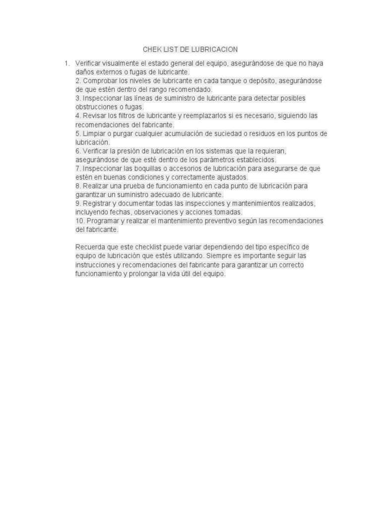 Checklist y Procedimientos de Mantenimiento Industrial | PDF