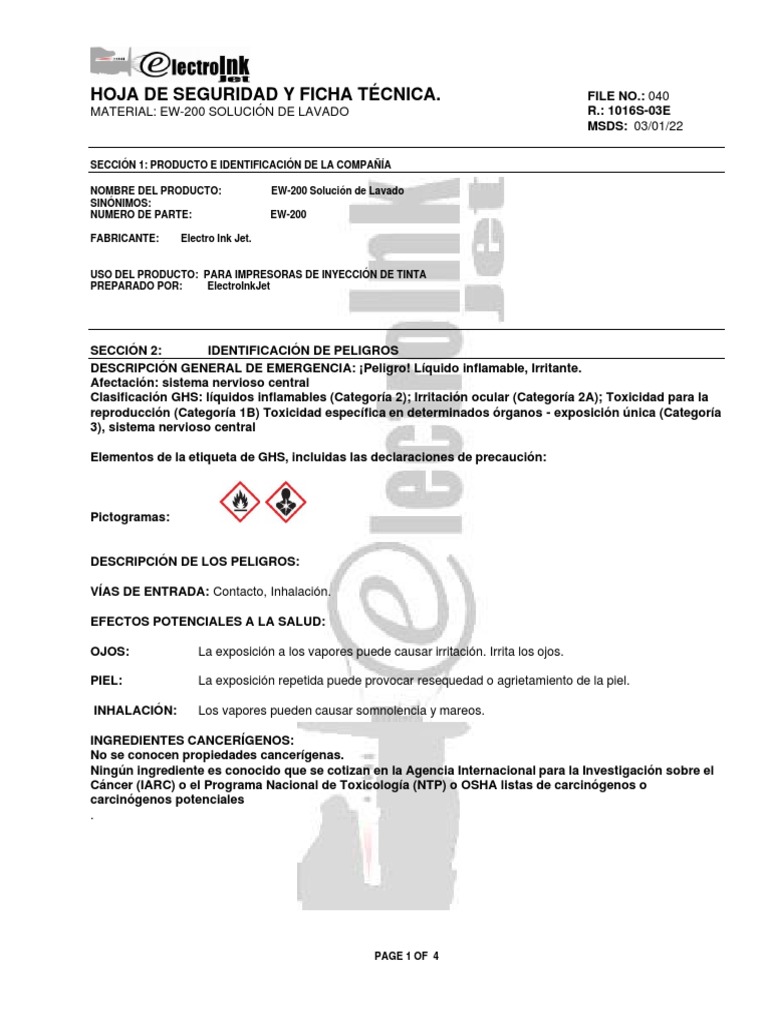 Ew-200 MSDS 040S 03012022 | PDF | Agua | Combustión