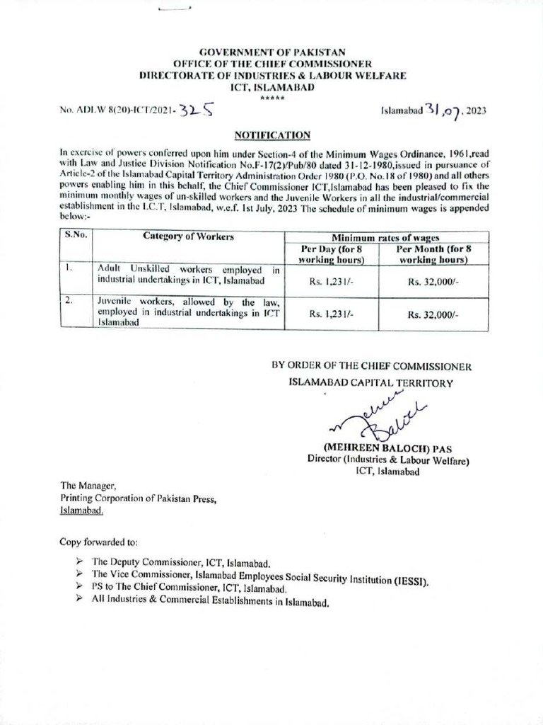 Central Minimum Wage Notification