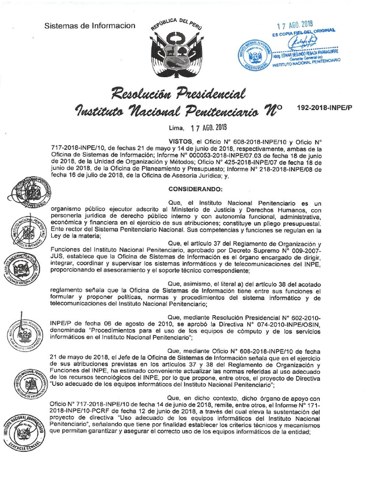 RP 192-2018 Adecuado Uso Equipos Informaticos | PDF