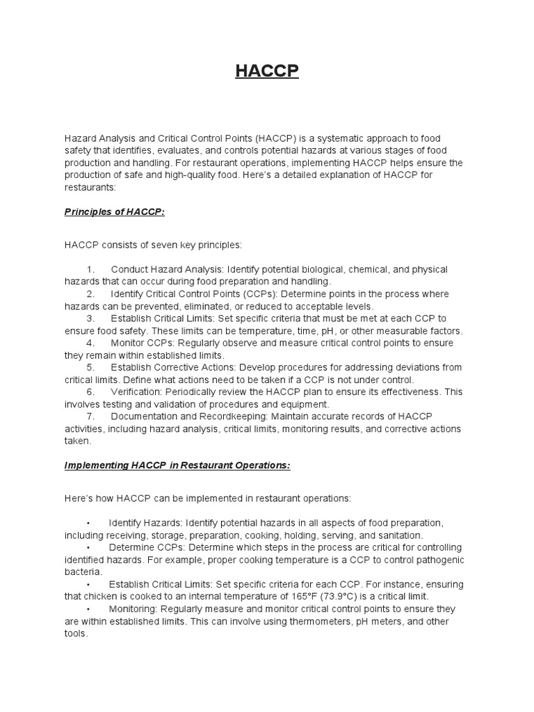 HACCP PDF Hazard Analysis And Critical Control Points Food Safety