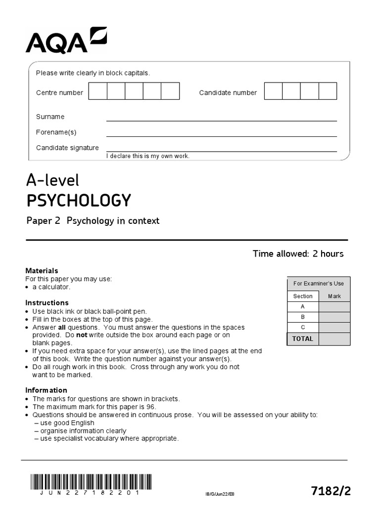 2022 A-Level Psychology Paper 2 | PDF | Experiment | Electroencephalography