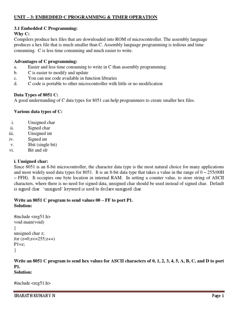 Embedded C Programming for 8051 Microcontroller | PDF