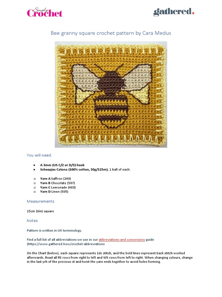 Bee Granny Square Crochet Pattern | PDF | Home & Garden