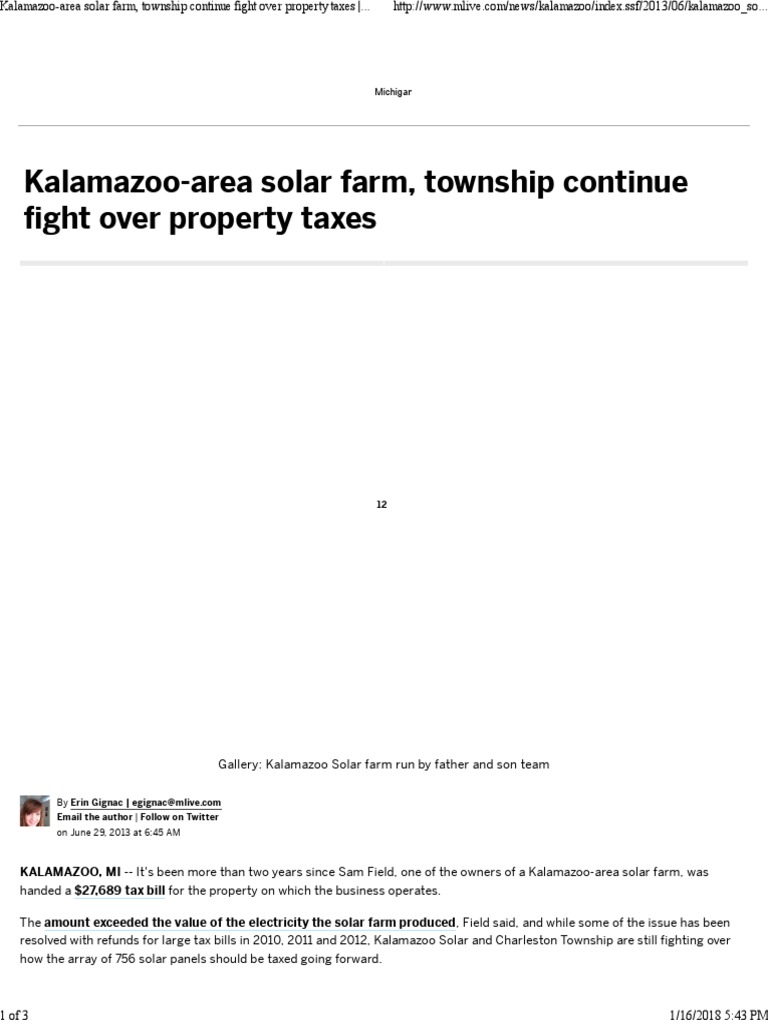 KalamazooArea Solar Farm, Township Continue Fight Over Property Taxes MLive PDF Taxes