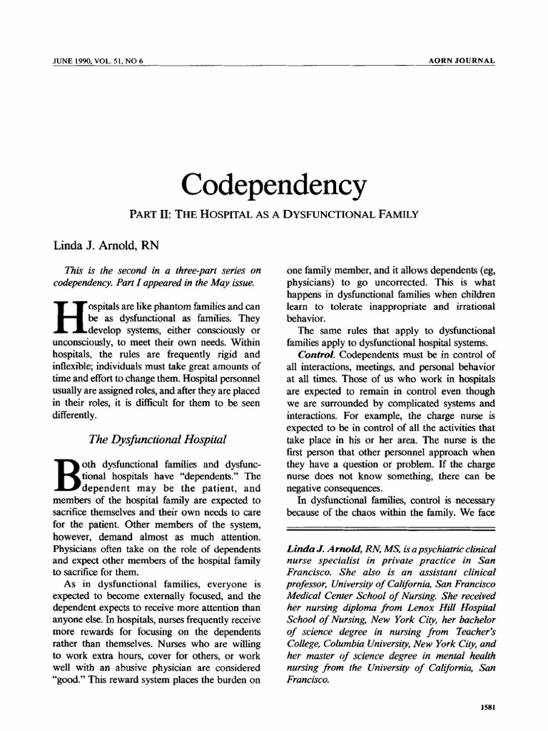 Arnold1990 Codependency Hospital As A Dysfunctional Family Pdf