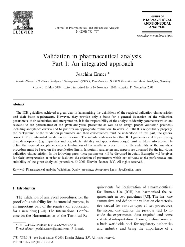 2001 - Validation in Phrmaceutical Analysis - Part I - An Integrated ...