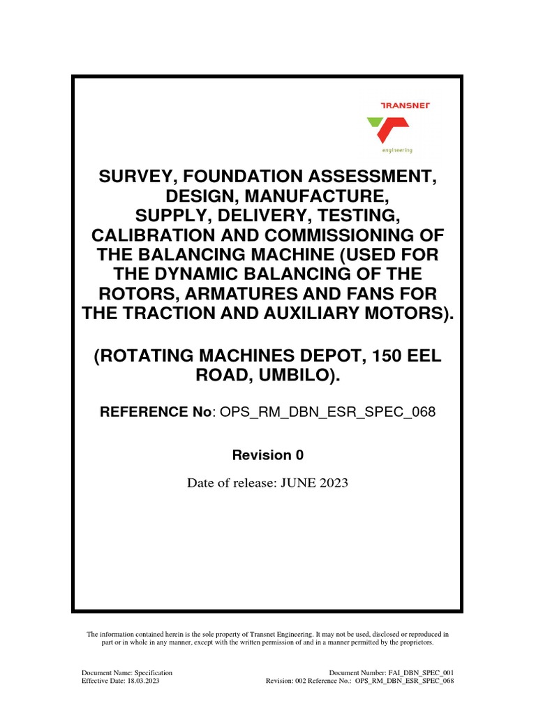 ANNEXURE ASpecification Balancing Machine PDF