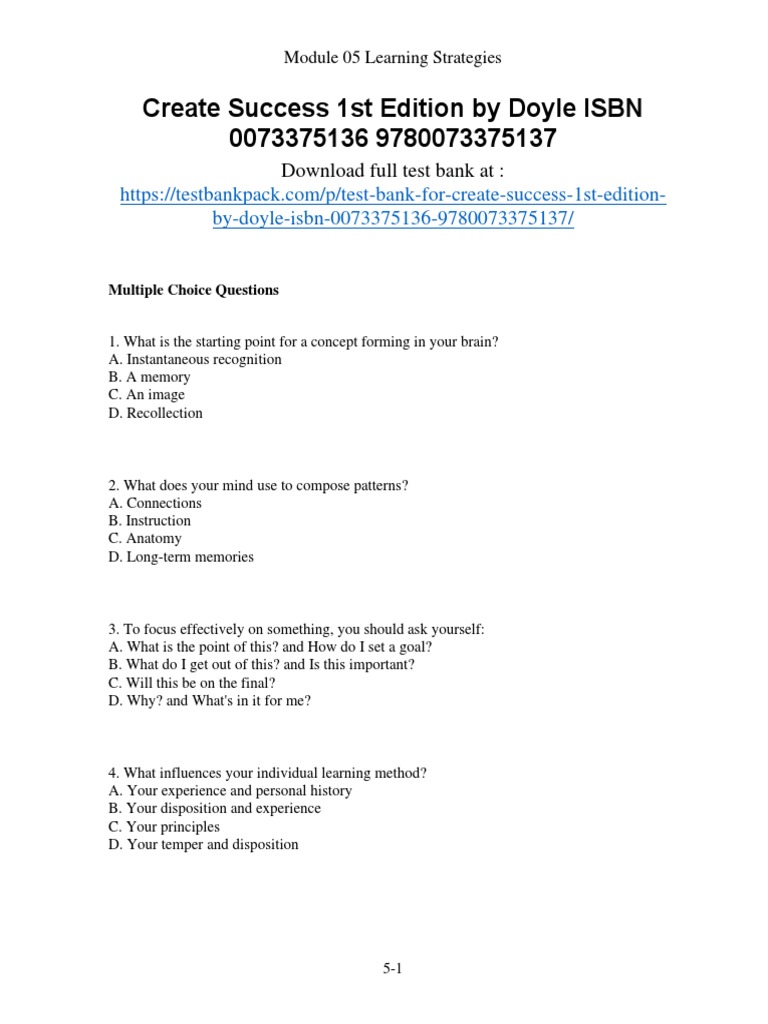 Learning Strategies Test Bank Guide | PDF | Learning | Learning Styles