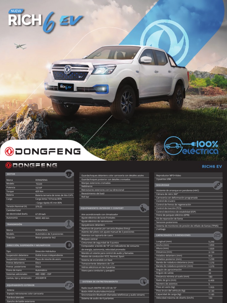 Ficha Tecnica Dongfeng R6 Ev Ajustes-2023 | PDF