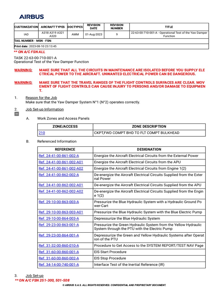 AMM 01Aug2023 226300710001A Operational Test of The Yaw