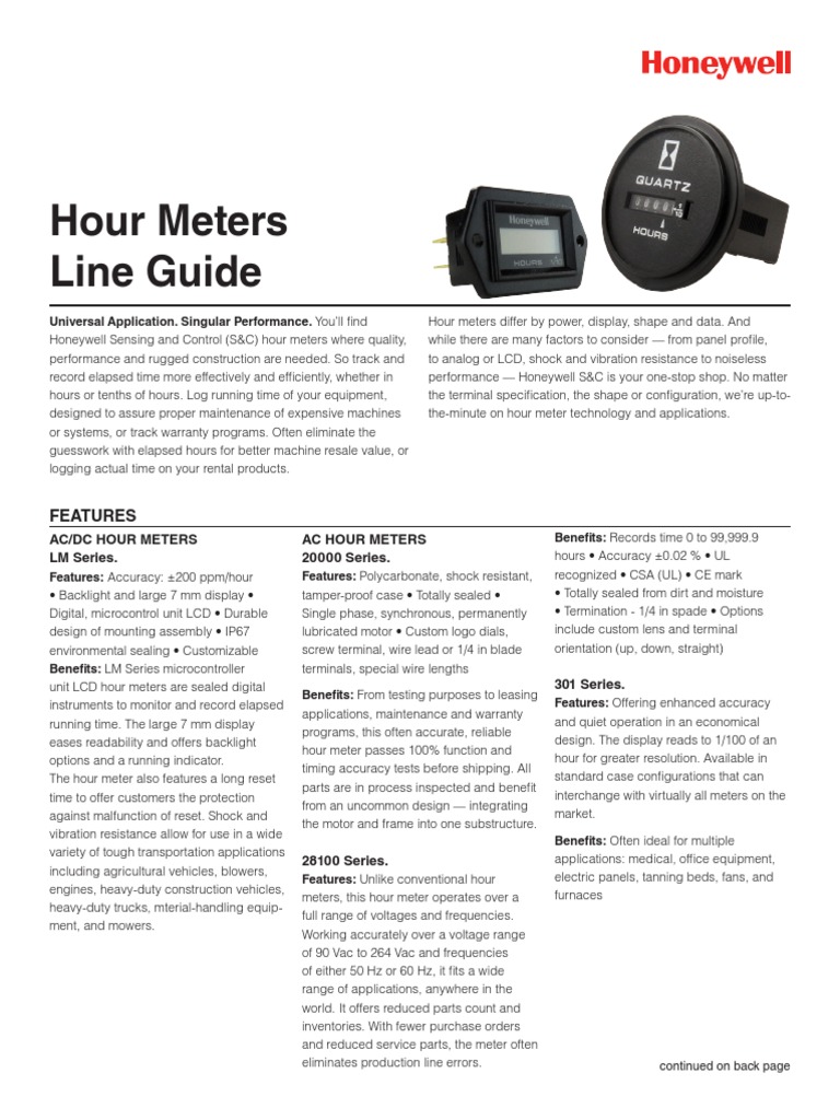 Honeywell Sensing Hour Meters Line Guide 009573 3 en PDF
