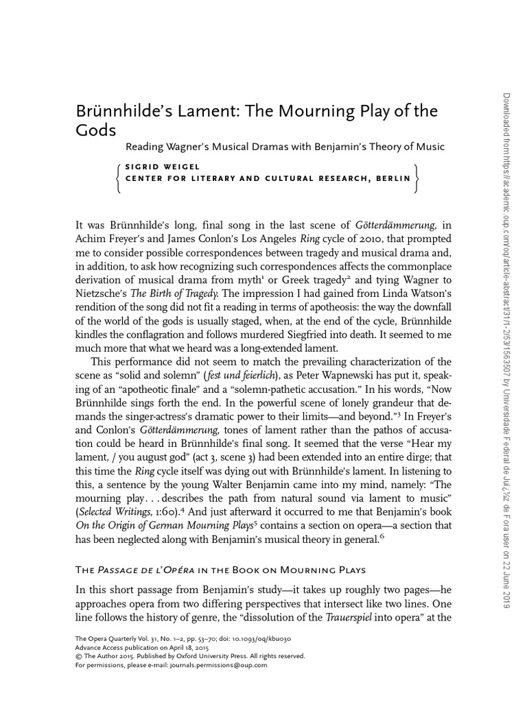 Br nnhilde s lament the mourning play of the gods reading wagner s