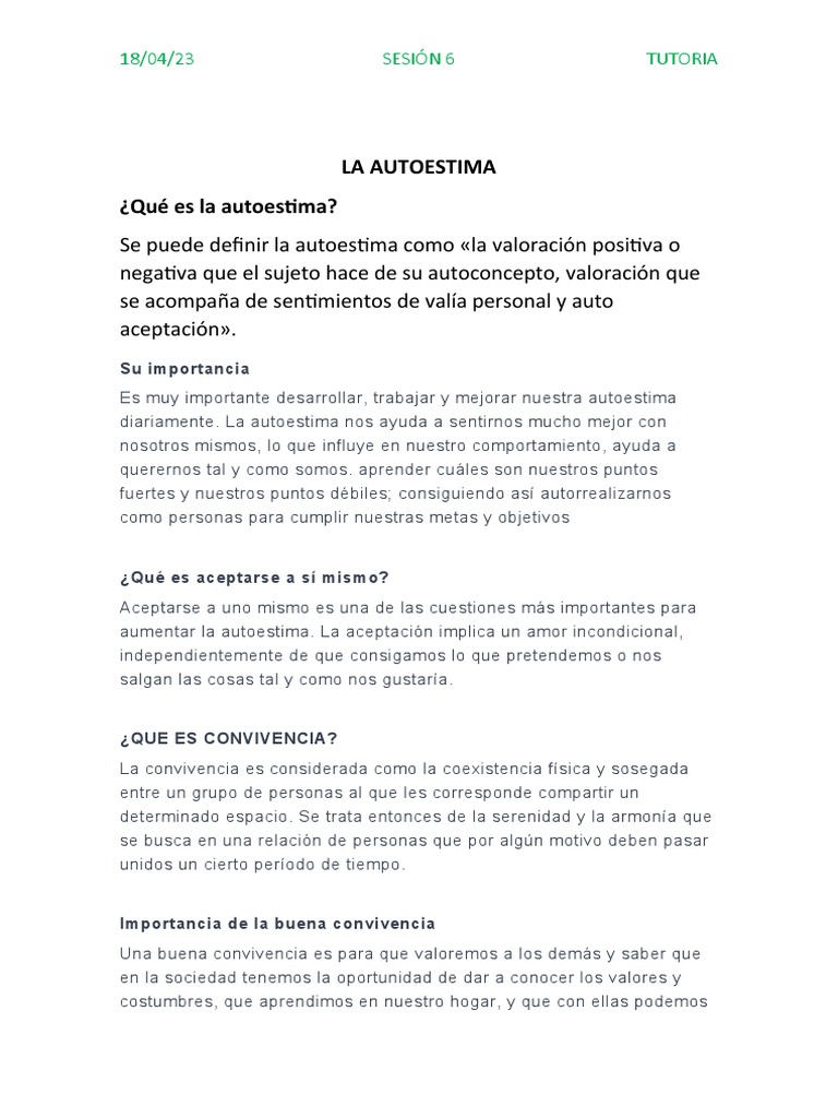 Autoestima y su impacto en la convivencia | PDF | Autoestima | Sicología