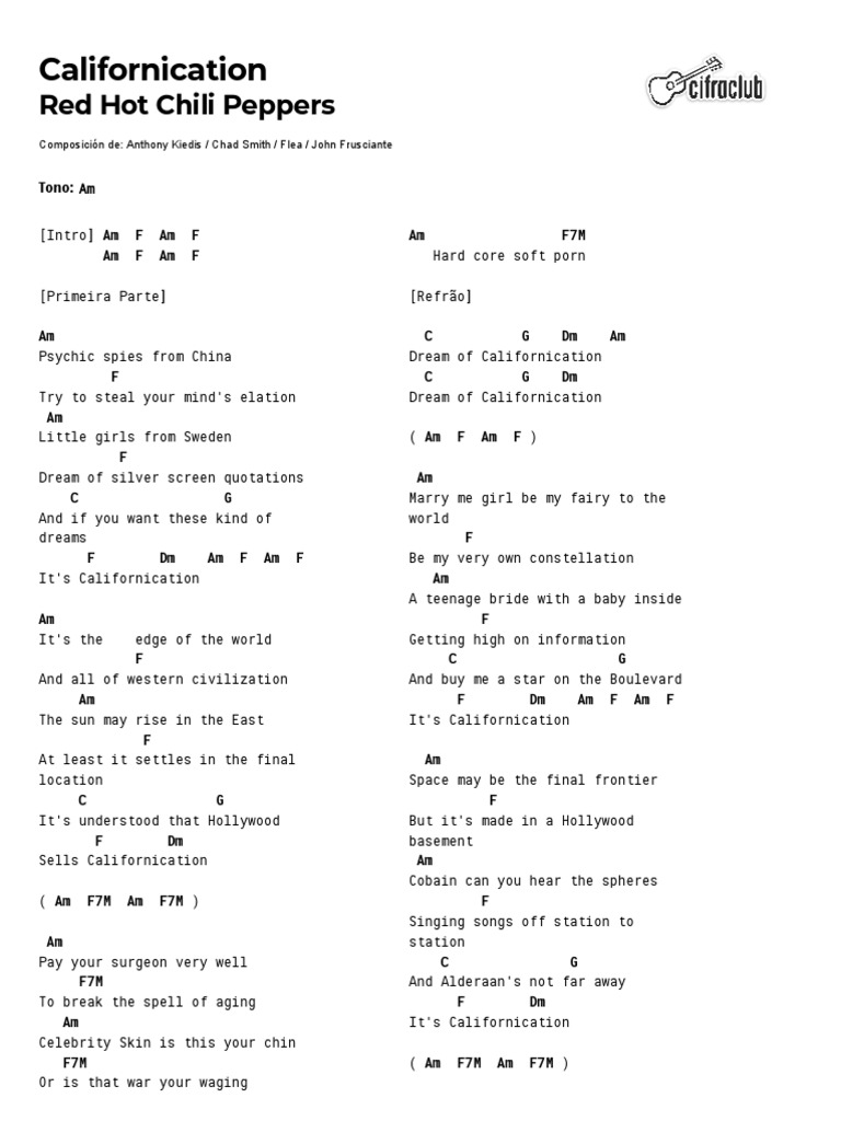 Cifra Club Red Hot Chili Peppers Californication PDF