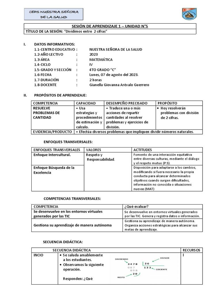 Division de Dos Cifras - 4to Grado de Primaria | PDF