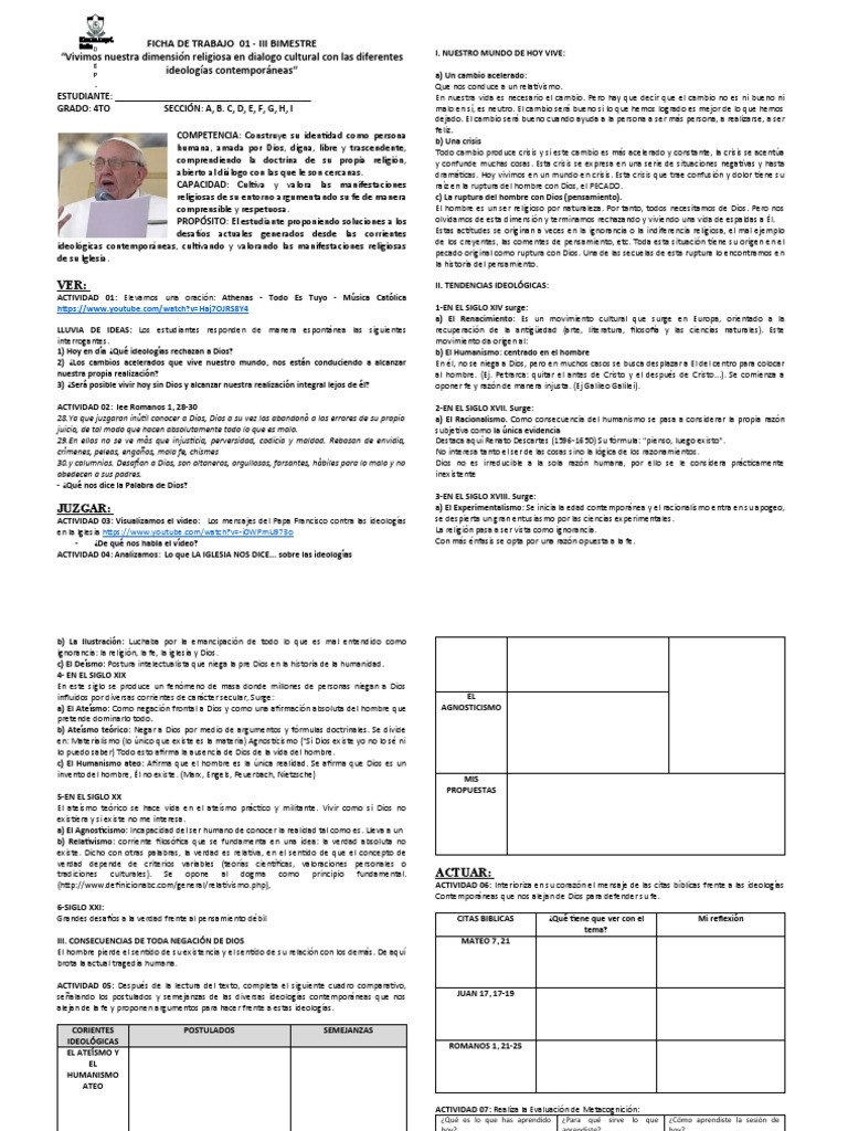 Ficha de Act 01 - Iii Bim 4to Sec. Rel | Descargar gratis PDF | Verdad ...