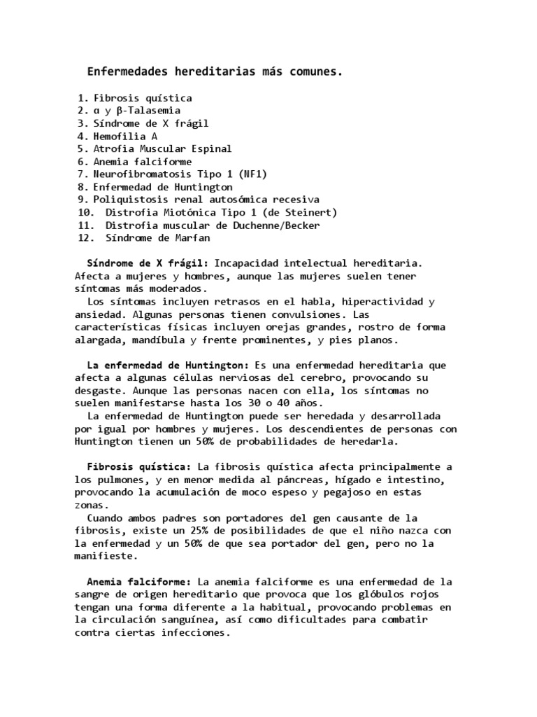 Enfermedades Hereditarias Más Comunes | PDF | Enfermedades y trastornos ...