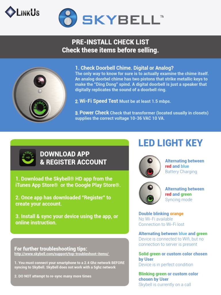 Skybell Cheat Sheet 1 PDF Wi Fi Mobile App