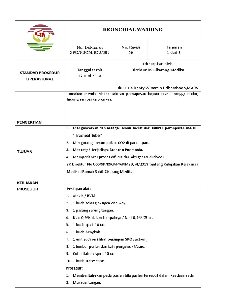 Prosedur Bronchial Washing RS Cikarang | PDF
