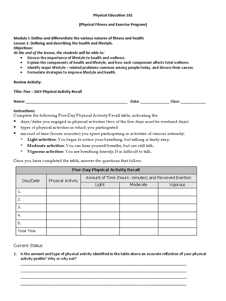 Pe101 Module 1 Lesson1 Component Of Health Pdf Cancer Diabetes