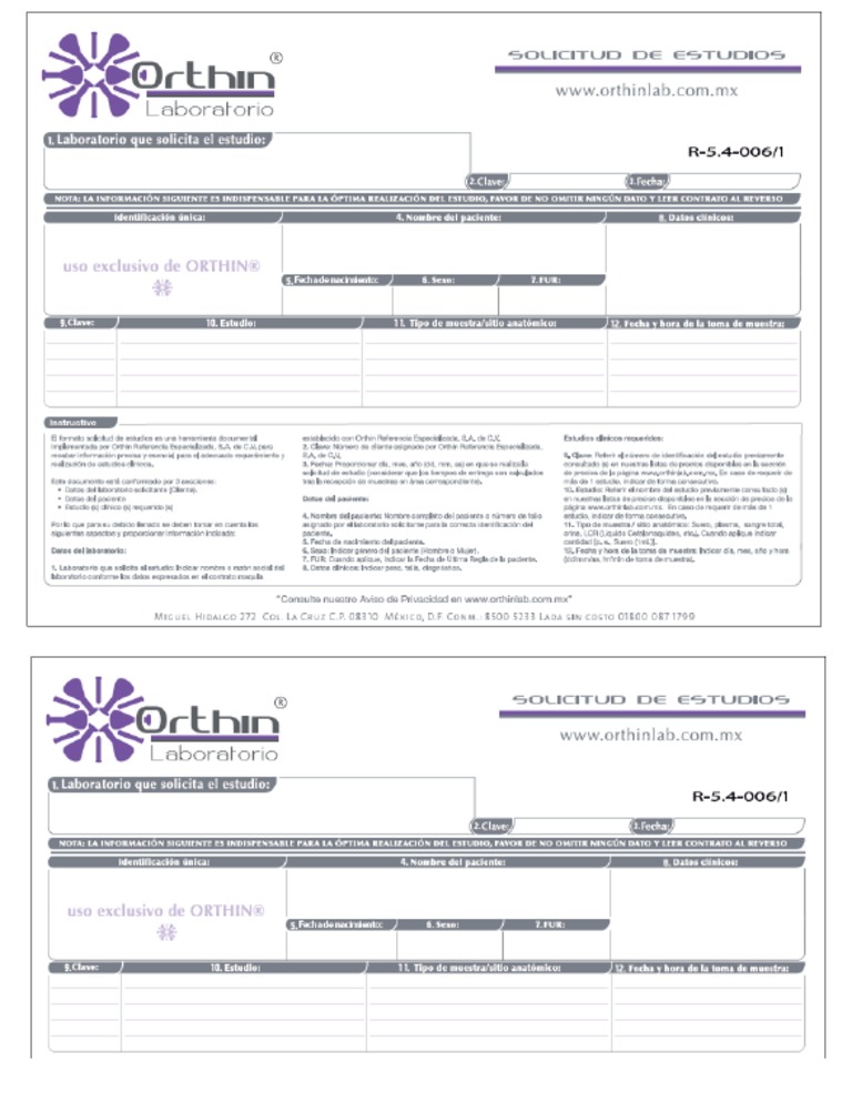 solicitud de estudios orthin | PDF
