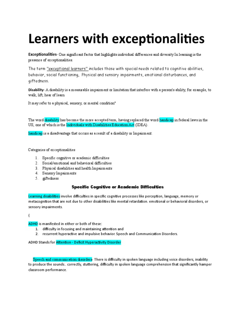 Understanding Exceptional Learners | PDF | Career & Growth | Science ...