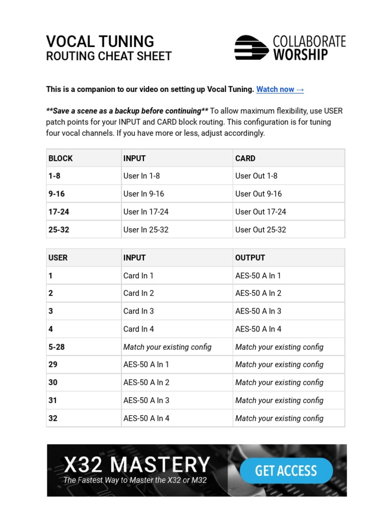 Vocal Tuning Routing Cheat Sheet | PDF