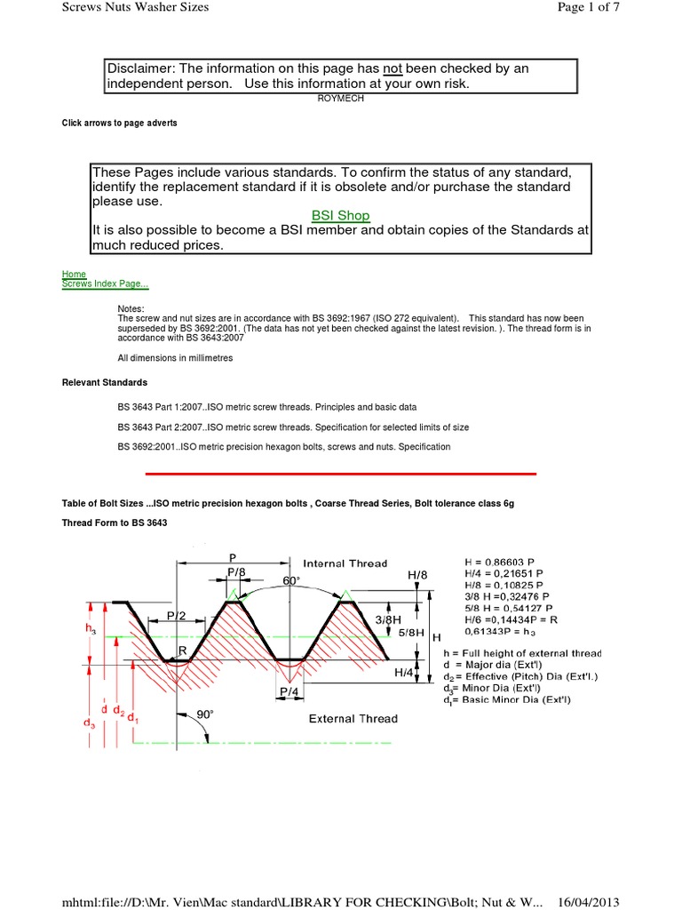 Internal & External Thread | PDF