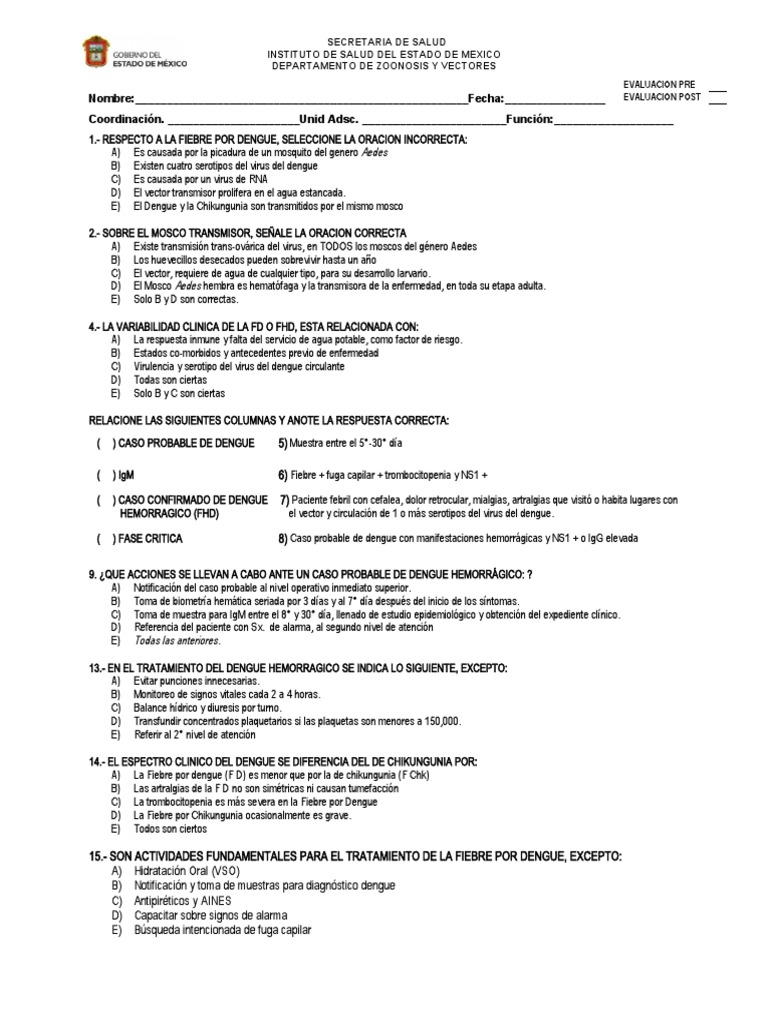 Examen dengue chk pdf enfermedades y trastornos especialidades