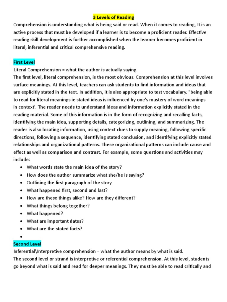 3 levels of reading pdf