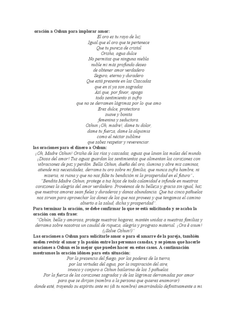 Oraciones a Oshun para el amor | PDF | Poesía