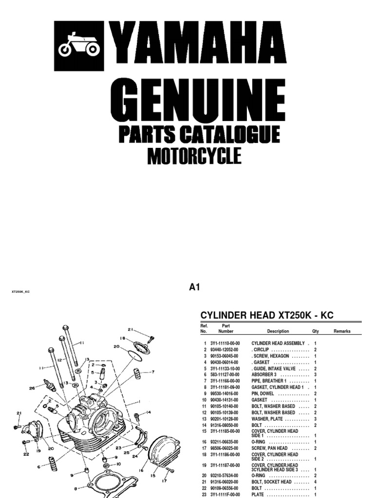 Yamaha XT250 Parta Cataloge 19801984 PDF Valve Throttle