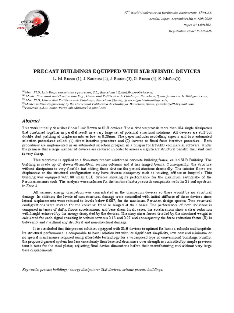 SLB Devices for Seismic Resilience in Precast Buildings | PDF | Beam ...