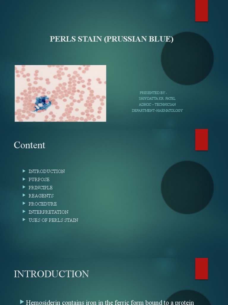Perls Stain Procedure and Interpretation | PDF | Science & Mathematics