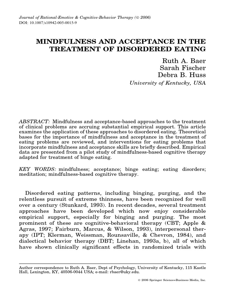 Mindfulness and Acceptance in The Treatment of Ed | PDF