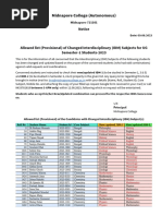 Notice-Allowed List (Provisional) of Changed IDM Subjects