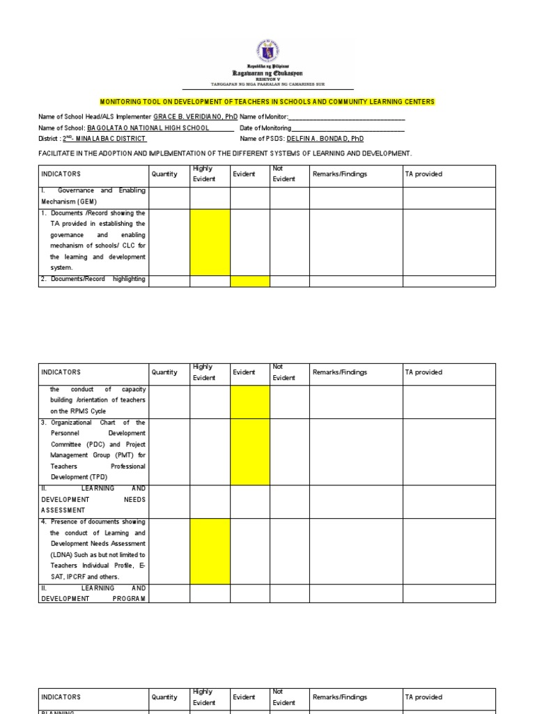 Teacher Development Monitoring Tool | PDF | Career & Growth