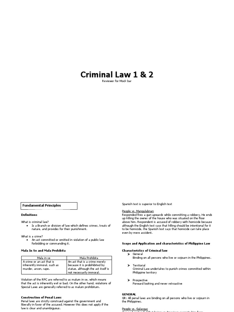 Crim Reviewer For Mockbar | PDF | Crimes | Crime & Violence