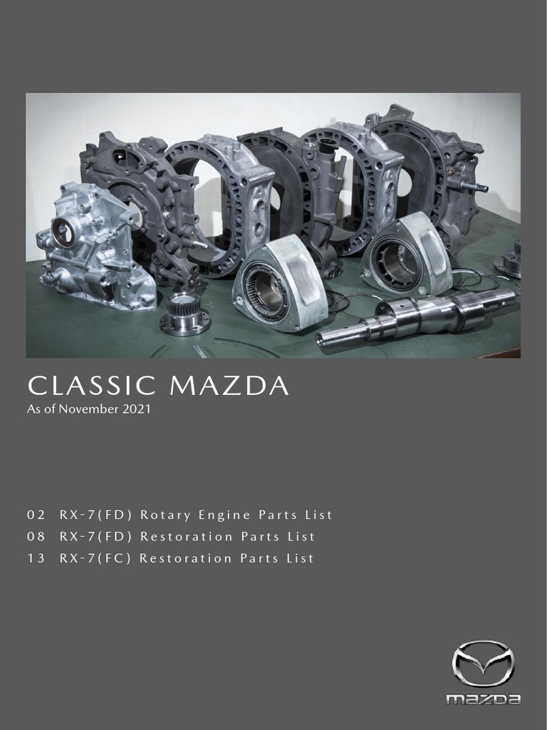 Mazda RX 7 Rotary Engine Parts and Restoration Parts List PDF